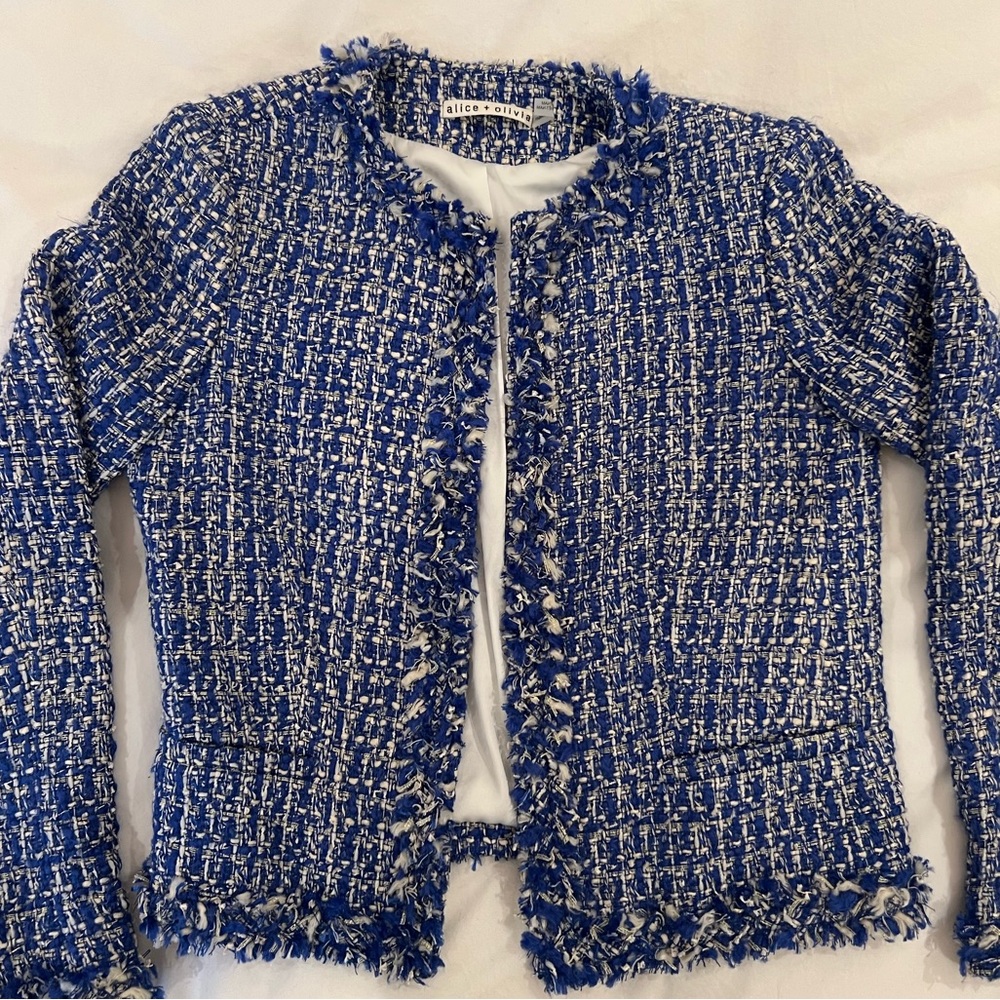 Alice + Olivia tweed jacket blue white women’s small